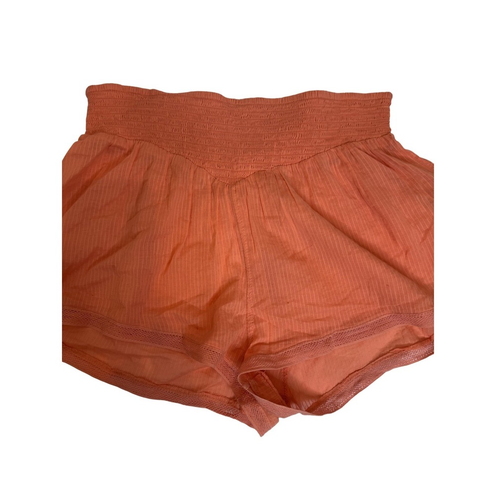 Free People Shorts Women medium Orange Boho Smocked Waist Lightweight Sheer Mesh
